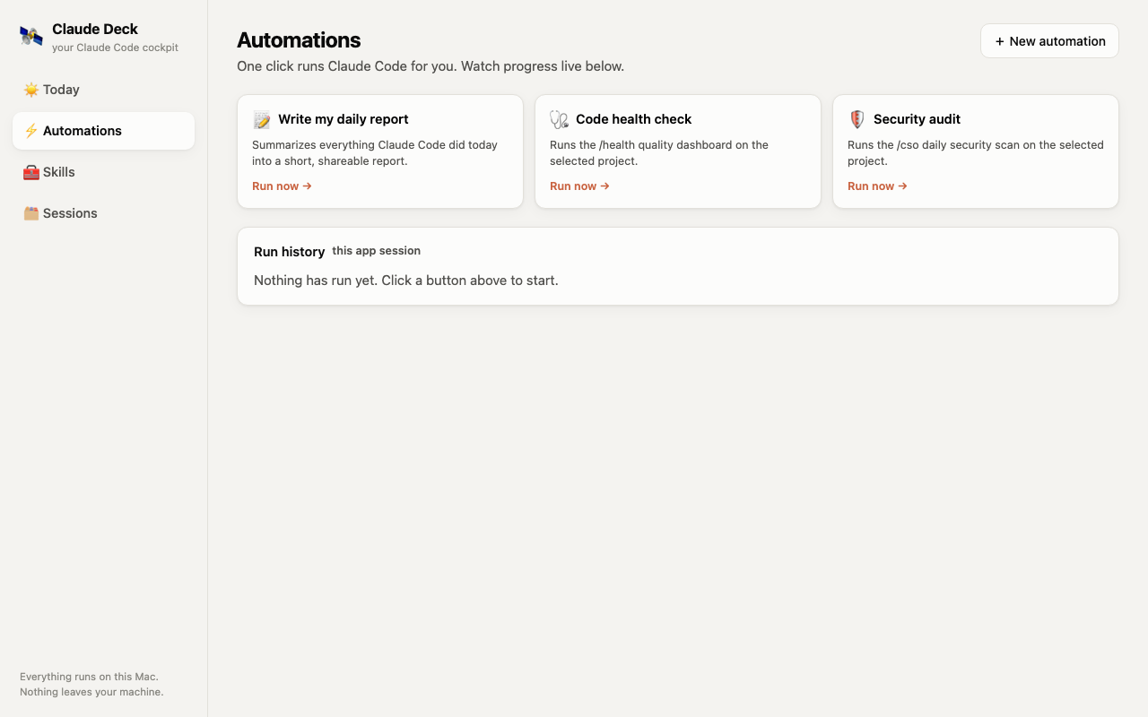 Automations tab with one-click run buttons